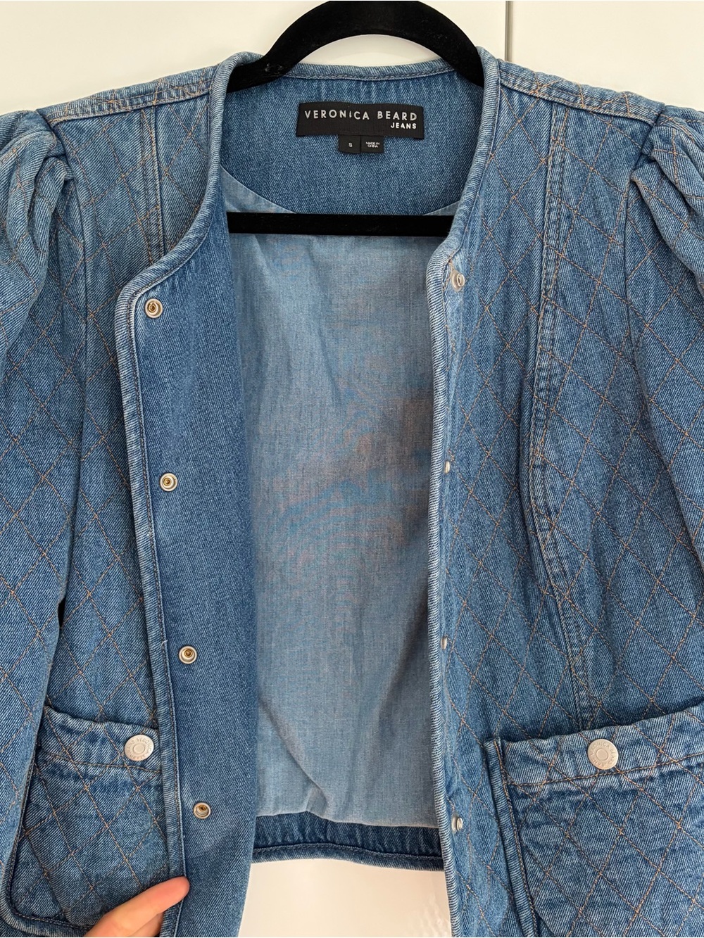 Veronica Beard Quilted Denim Jacket with Puff Shoulders - Picture 6 of 8